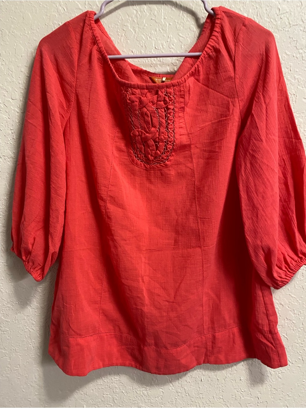 Tommy Bahama Coral Red Embroidered Scoop Neck Tunic